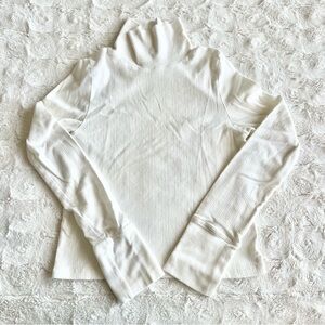 Aerie Top Shirt Womens Small White Ribbed Funnel Neck Long Sleeve Stretch Casual